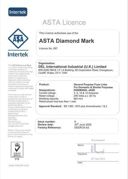 ASTA License for Dissmann Fuses ASTA License for Dissmann Fuses